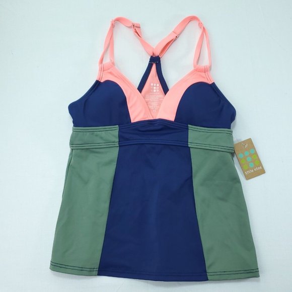 Title Nine Tankini Top Women Girls XS Blue Green Swim Colorblock - Picture 1 of 8